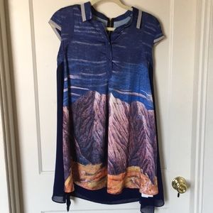 Elenyun Landscape Print Collared Mini Dress